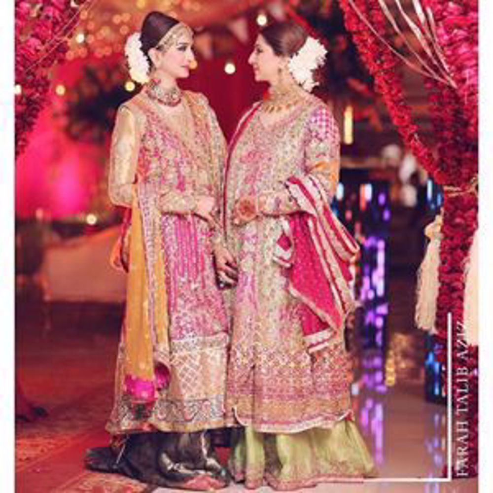 Picture of Gorgeous Alina with her mother in signature Farah Talib Aziz kalidaar angarkhas