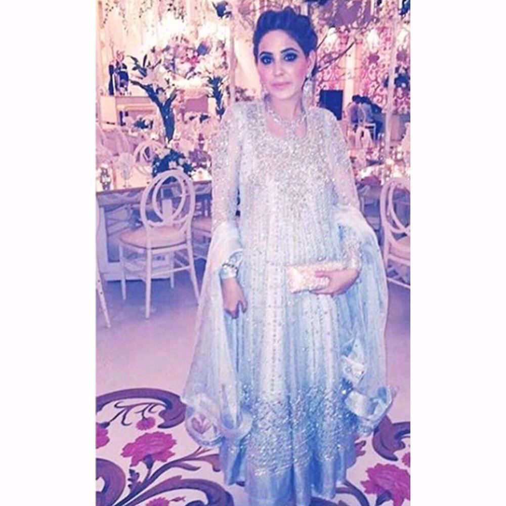 Picture of Ice blue Farah Talib Aziz kalidaar peshwas on the gorgeous Seher Ahmed