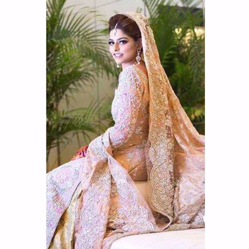 Picture of Bareeha, elegantly beautiful in a French Chantilly Farah Talib Aziz bridal