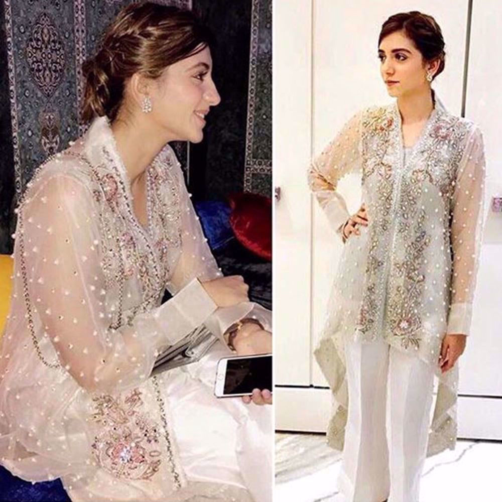 Picture of Ayesha Nagani in an ivory Farah Talib Aziz outfit