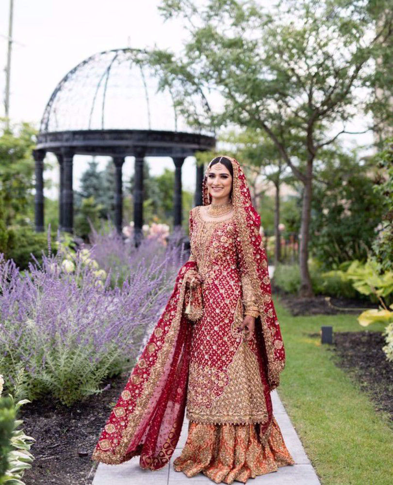 Picture of Farah Talib Aziz gives us a masterclass on how to carry the iconic red bridal. Saliha Ayub, gorgeous in a stunning scarlet #FarahTalibAziz ensemble accentuated with intricate zardozi and aari embellishments