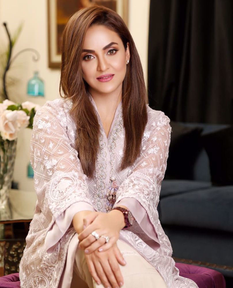 Picture of #NadiaKhan giving life to our day in a pale pink hand embellished #FarahTalibAziz luxe Pret outfit that’s perfect to brighten your Ramadan and Eid celebrations