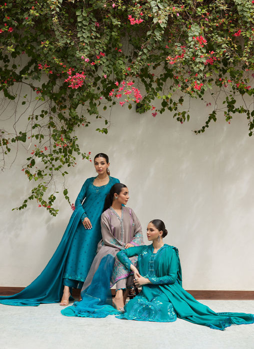 Persian Green Embroidered And Embellished Raw Silk Shirt With Dupatta