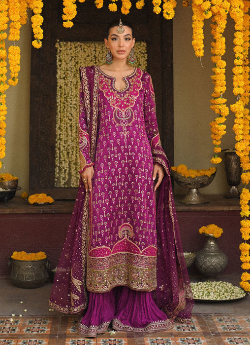 Merryn Aubergine Hand Embellished Shirt With Crushed Dhakha