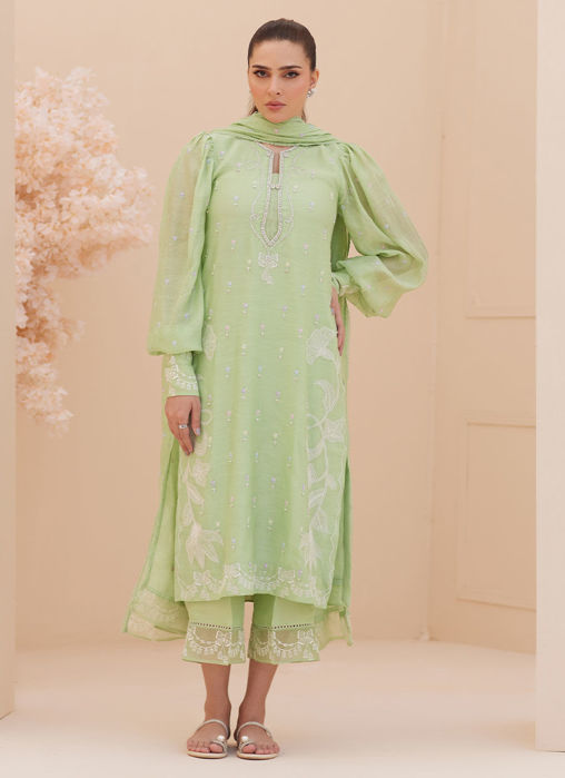 Serena Apple Green Embroidered Shirt And Dupatta