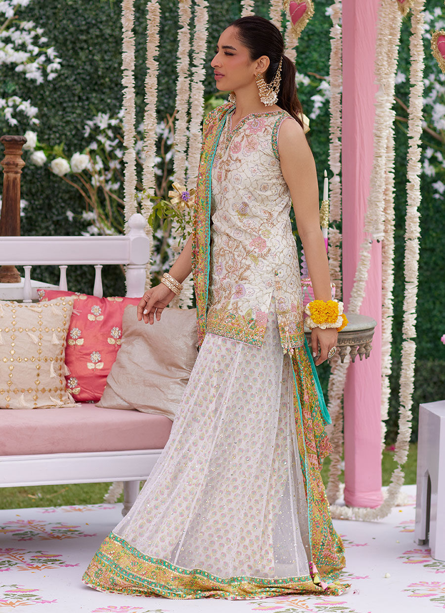 Alvira Ivory Short Shirt And Lehnga