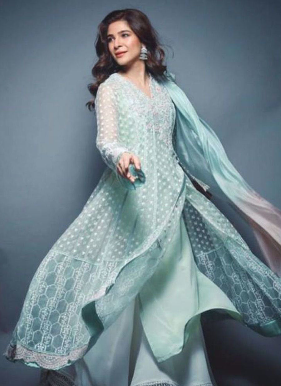 Ayesha Omar In An Aqua Hand Embellished Outfit