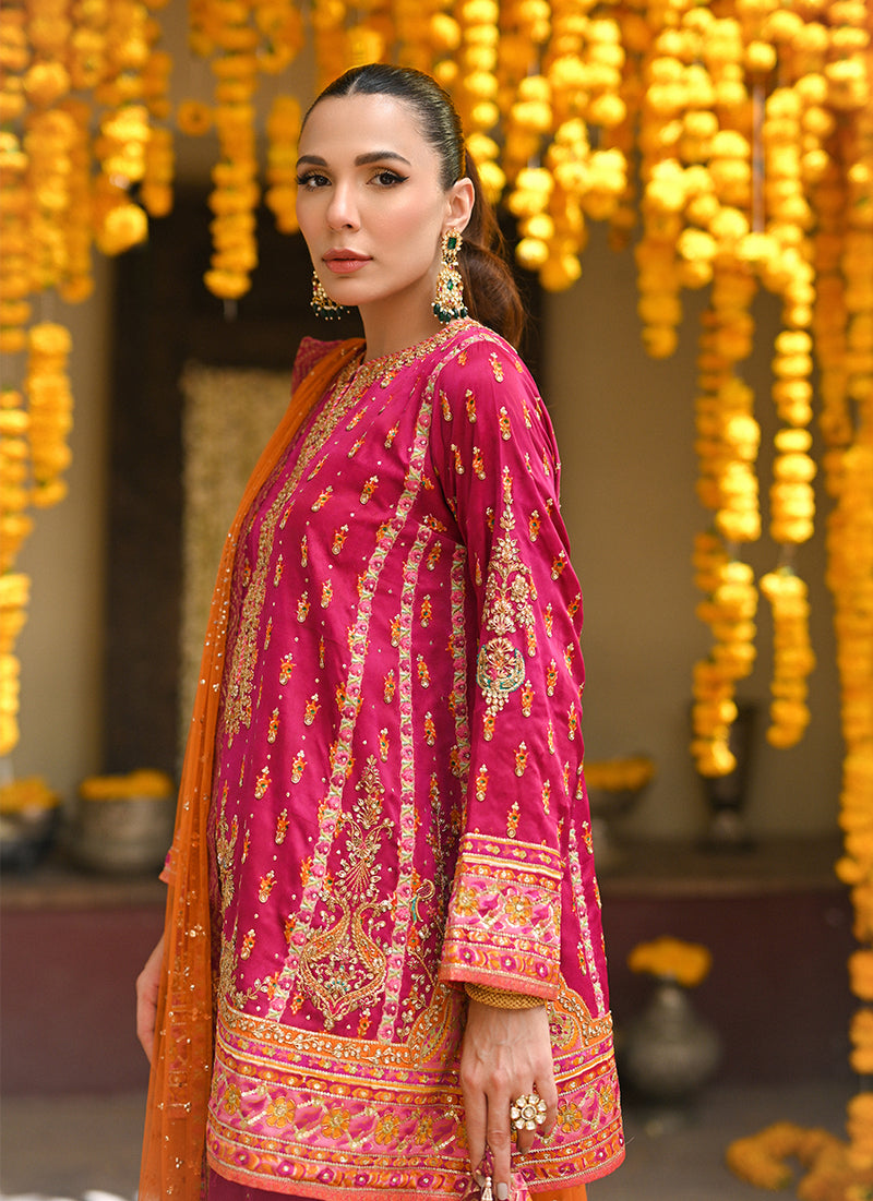Klara Magenta pink panelled shirt with shalwar