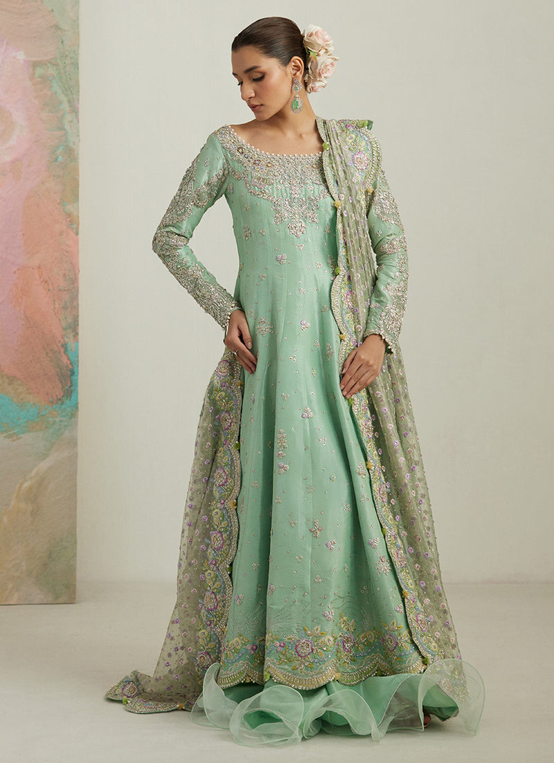 Kels Mint Hues Kalidaar And Lehnga