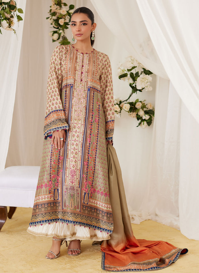 Reen Printed Raw Silk Shirt And Dupatta