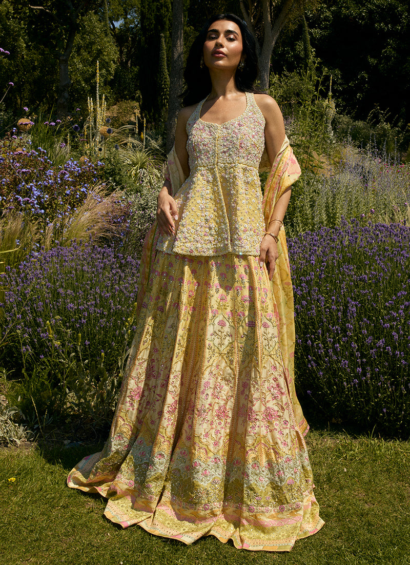 Jamaya Peplum With Printed Lehenga