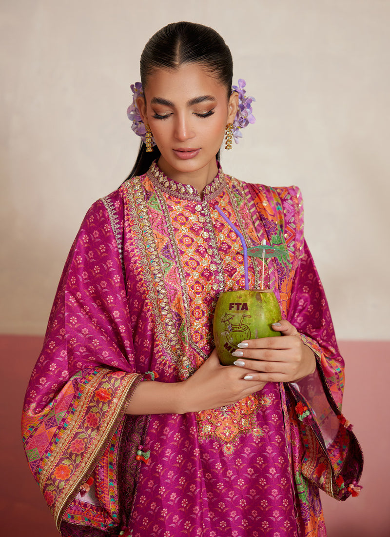 Adena Fushia Shirt And Dupatta