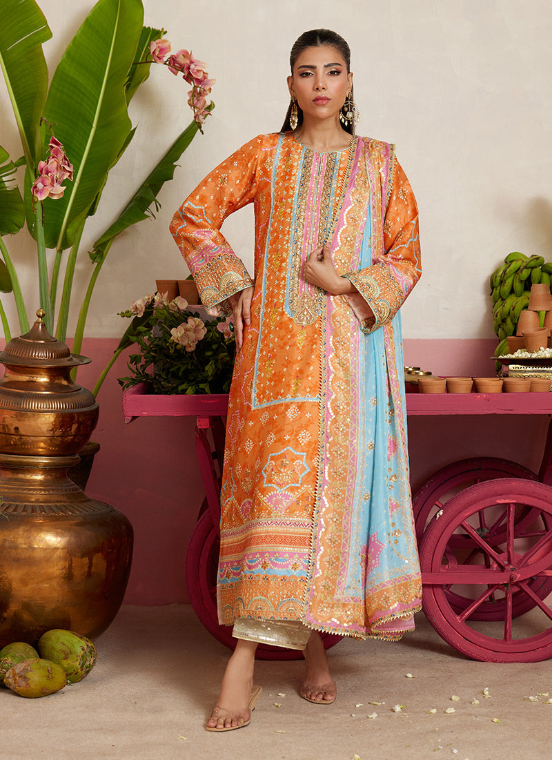 Jenna Tangerine Shirt And Dupatta