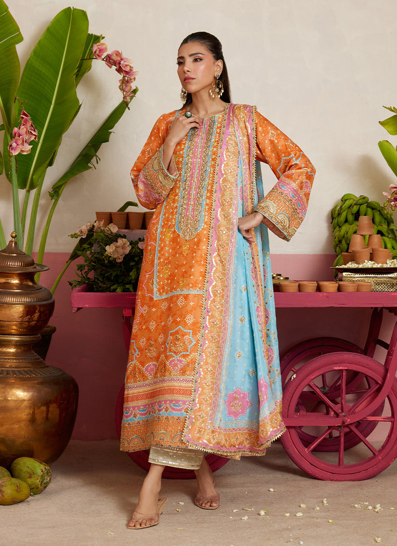 Jenna Tangerine Shirt And Dupatta