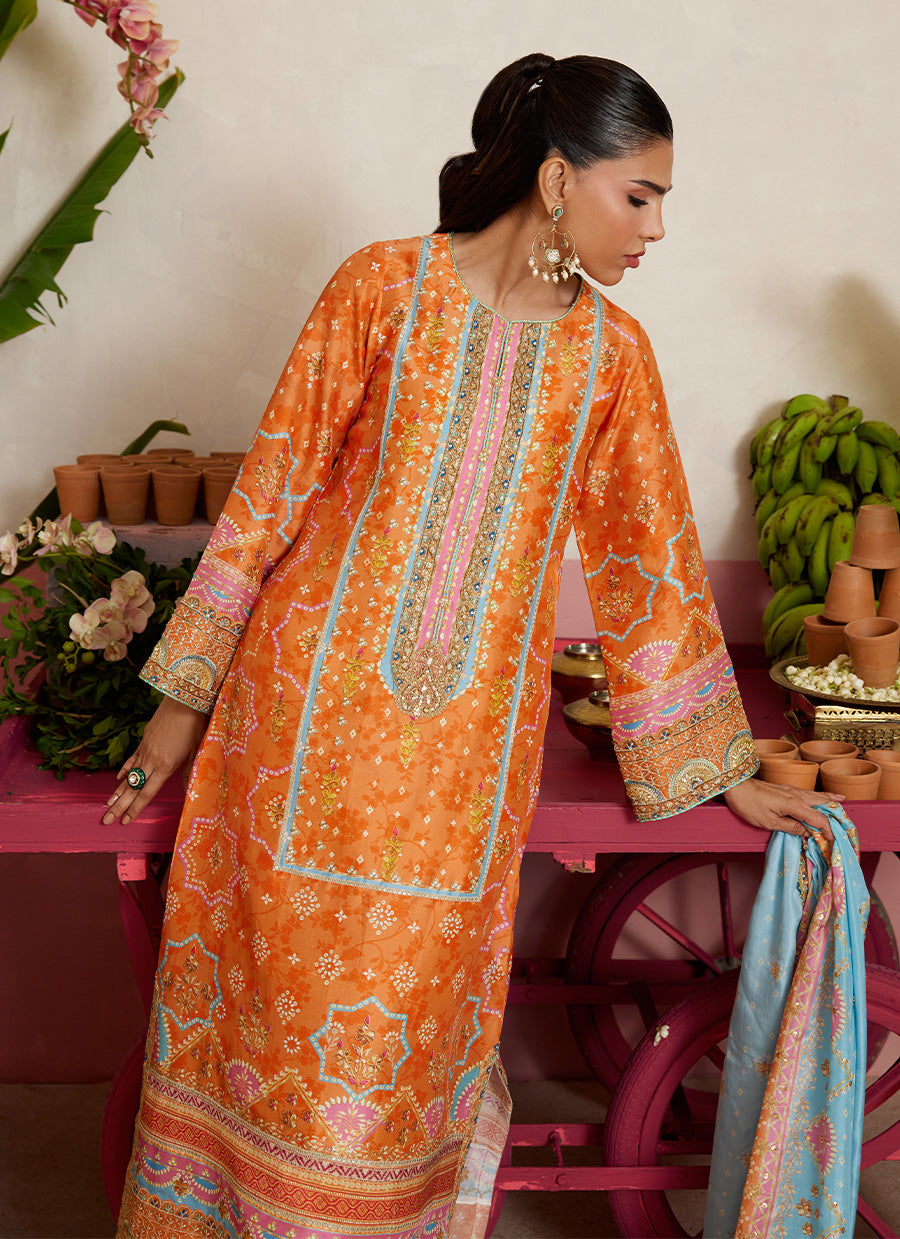 Jenna Tangerine Shirt And Dupatta