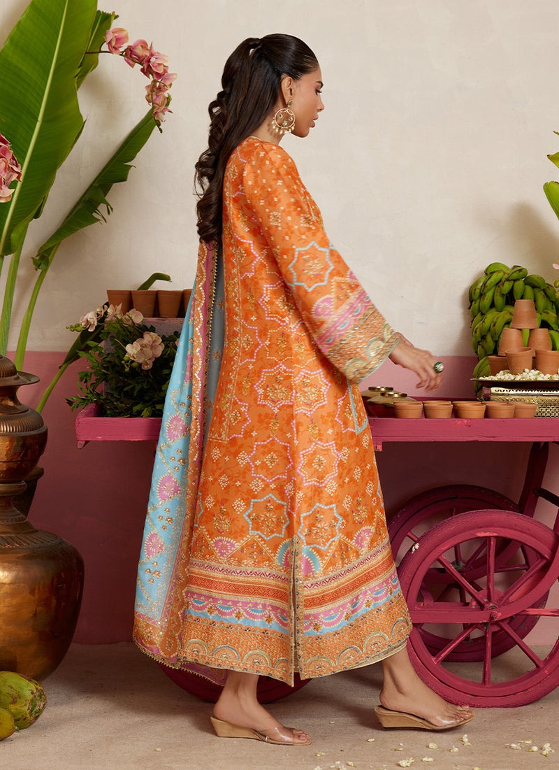 Jenna Tangerine Shirt And Dupatta
