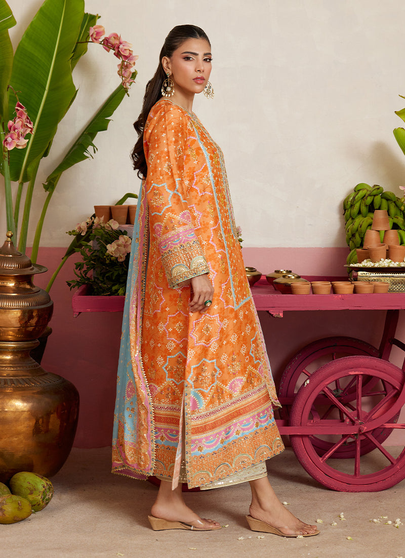 Jenna Tangerine Shirt And Dupatta