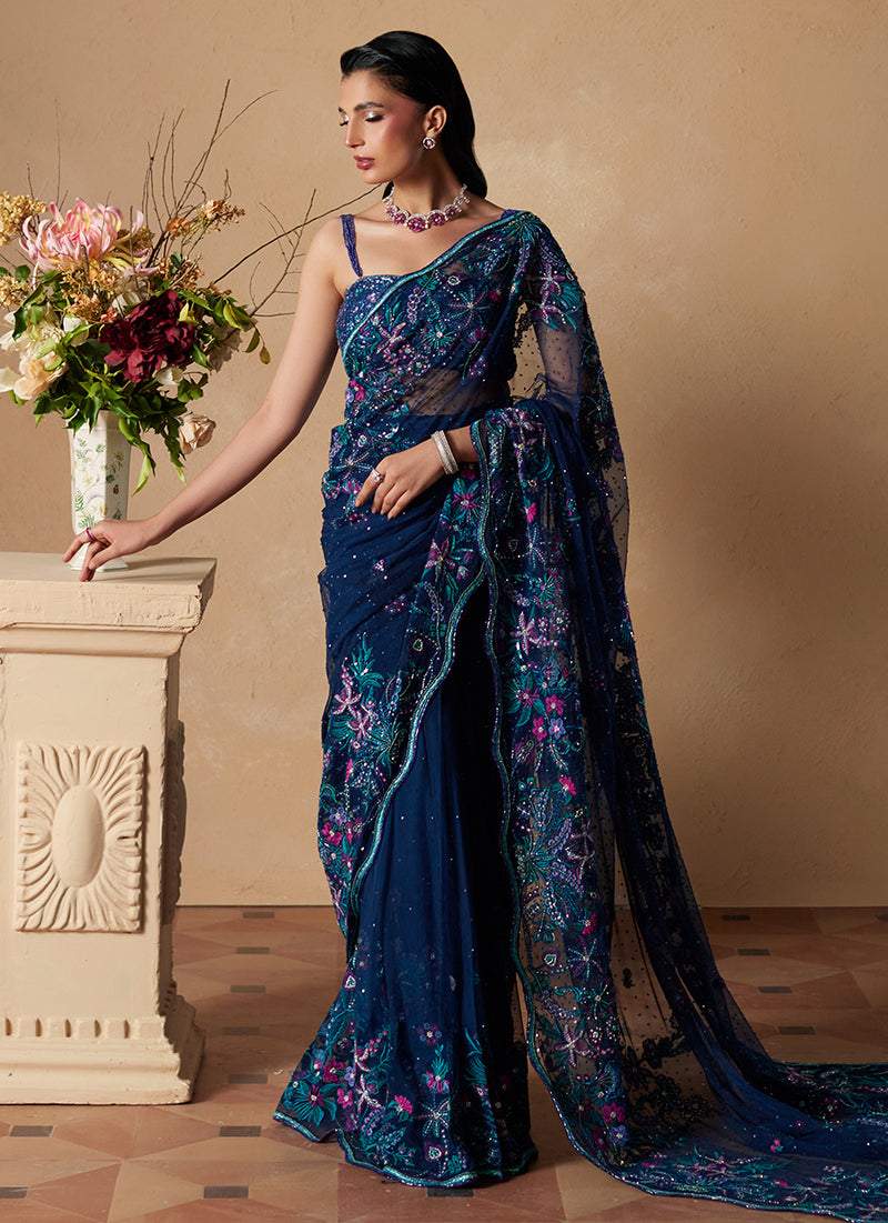 Sena Navy Blue Saree