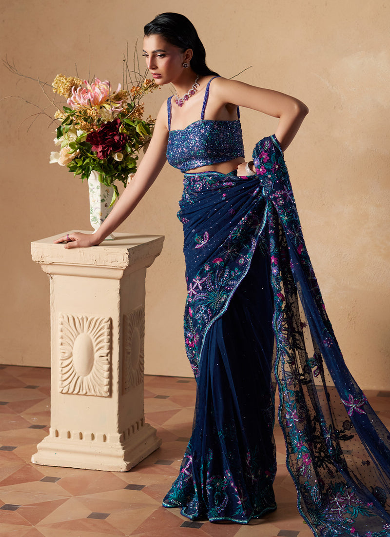 Sena Navy Blue Saree