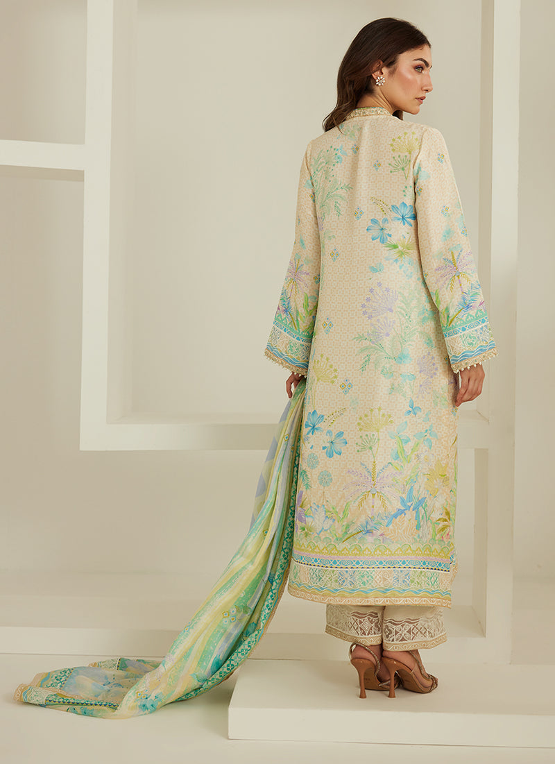 Palm Ivory Shirt And Dupatta