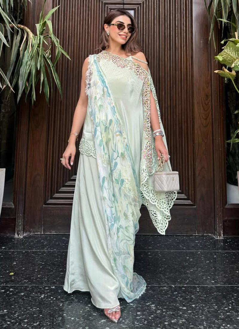 Aqua Solenne Shirt And Drape Dupatta With Pants