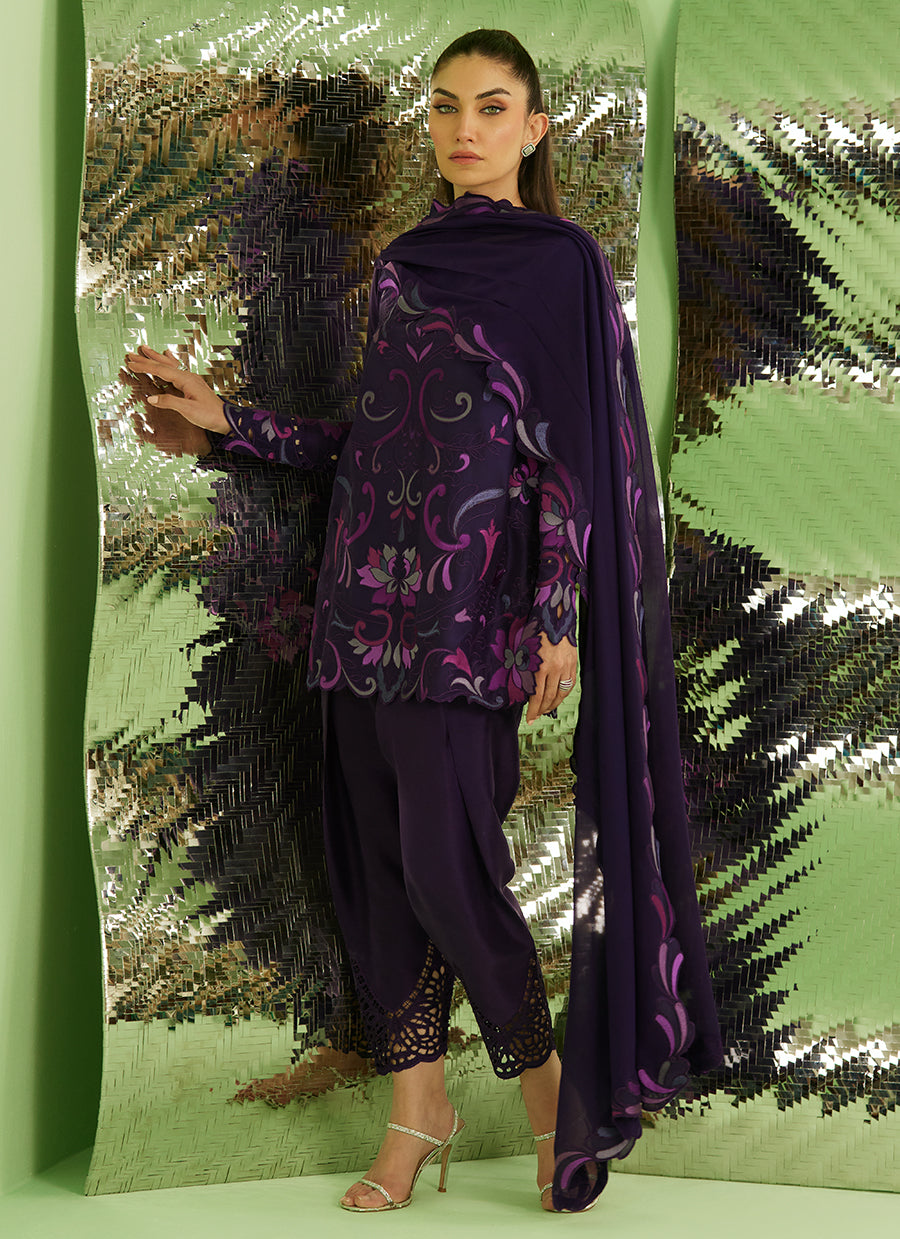 Noir Aubergine Shirt With Drape Dupatta And Pants