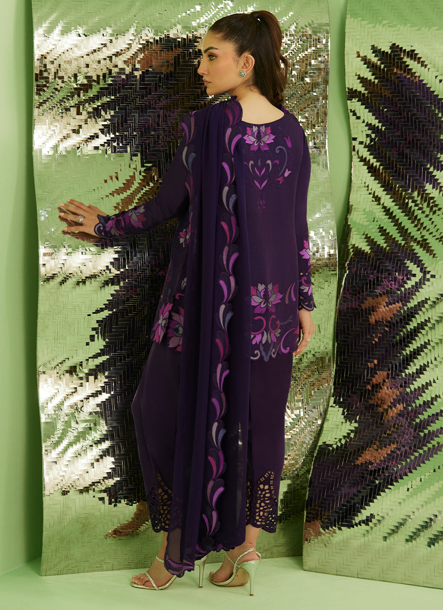 Noir Aubergine Shirt With Drape Dupatta And Pants