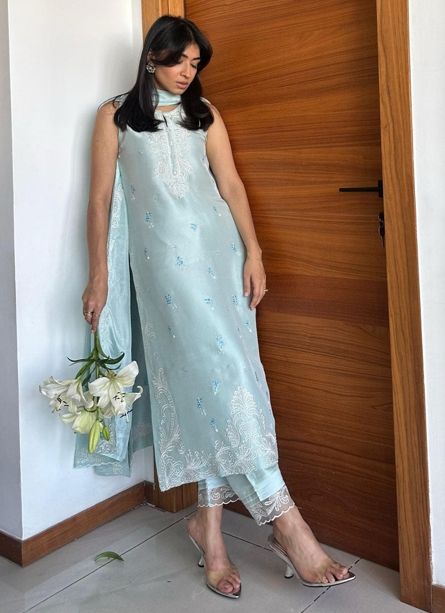 Carla Powder Blue Shirt and Dupatta