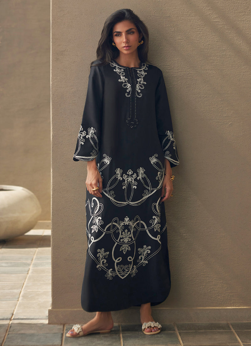 Serai Black Silk Kaftan