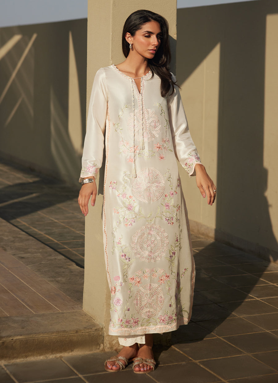 Coraline Ivory Silk Kaftan