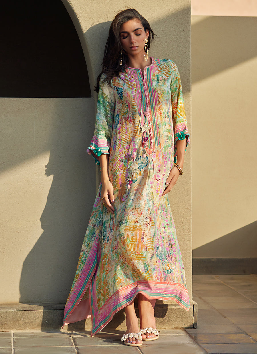 Riviera Rose Crepe Kaftan