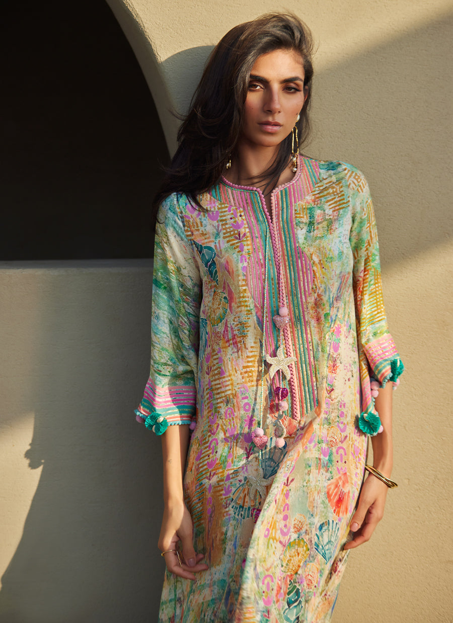 Riviera Rose Crepe Kaftan