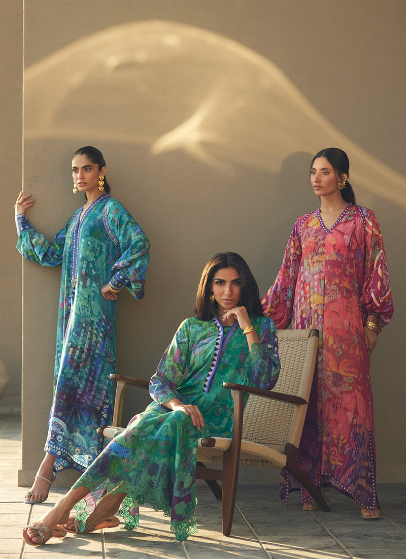 Tulum Blue Crepe Kaftan