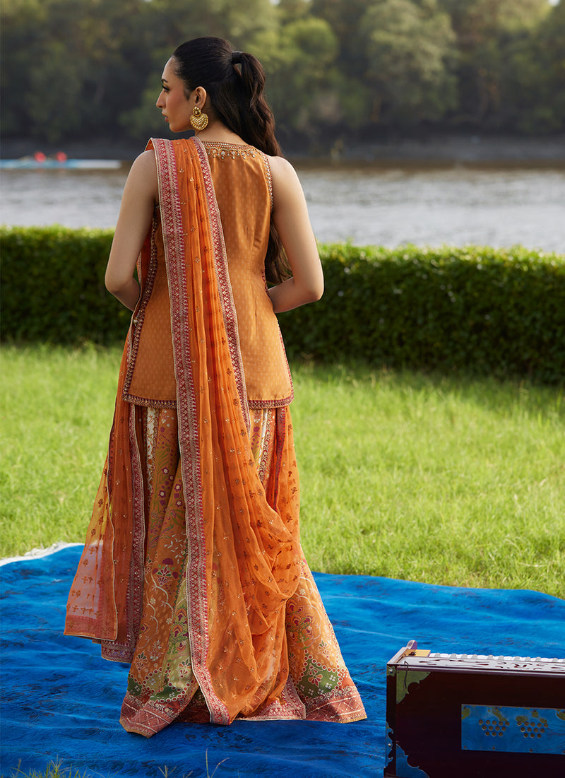 Sitar Saffron Shirt, Dupatta and Lehenga