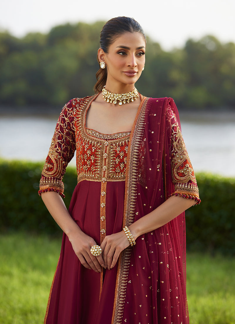 Anarq Crimson Kalidaar And Dupatta