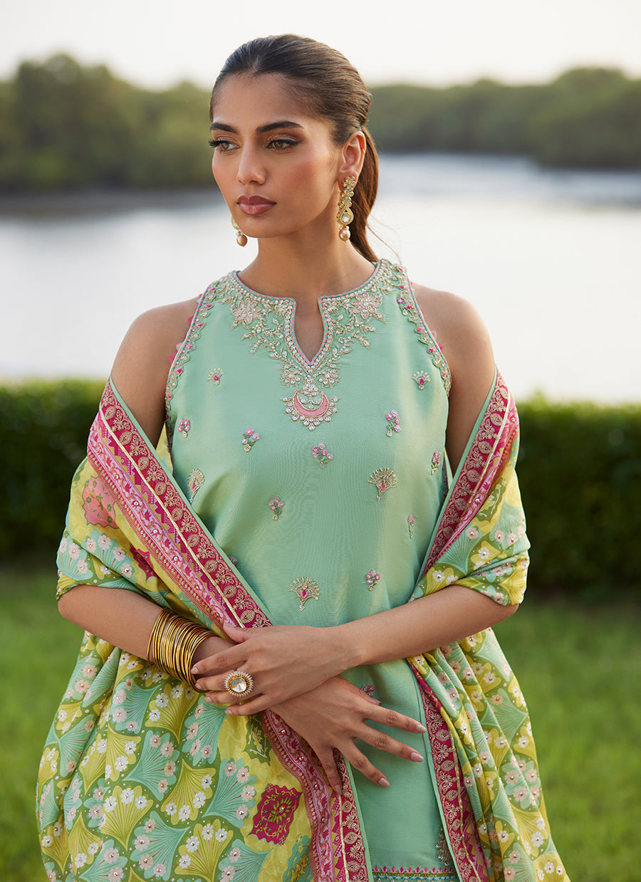 Cascade Mint Shirt And Dupatta