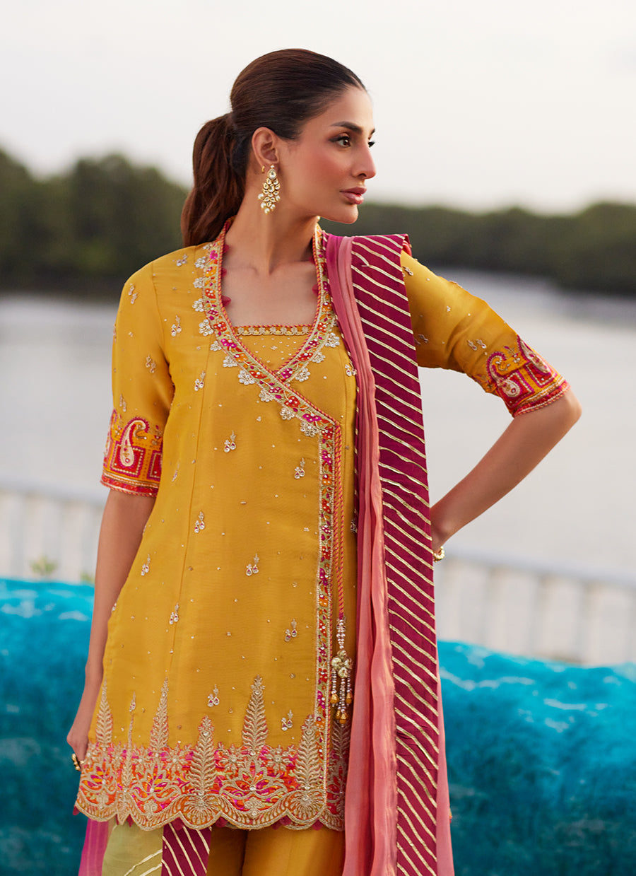 Henna Saffron Angharkha And Dupatta