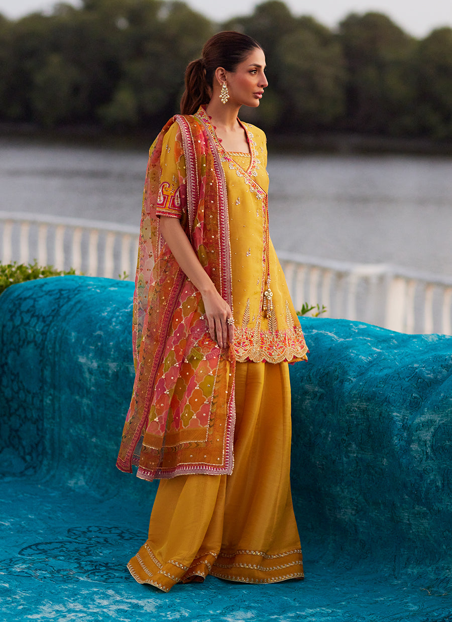 Henna Saffron Angharkha And Dupatta
