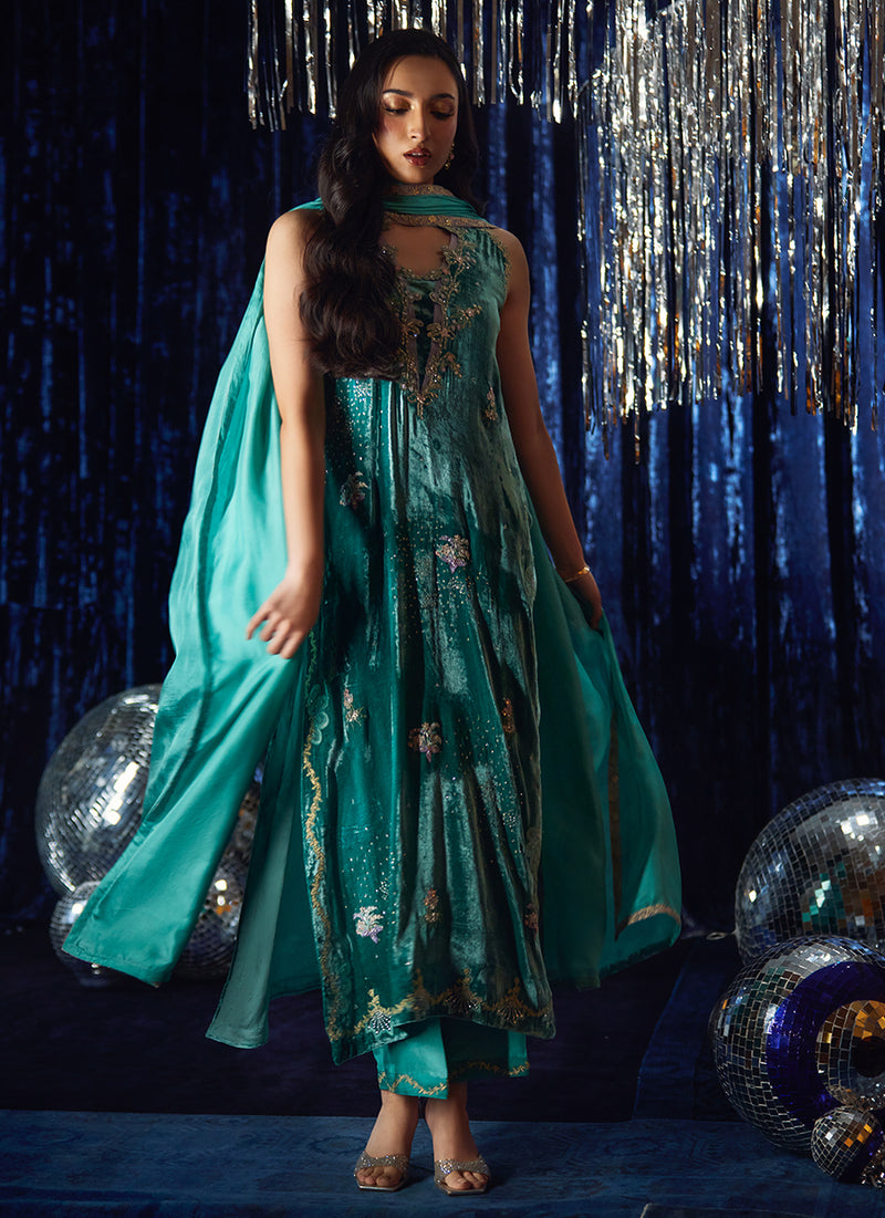 Ansy Aqua Shirt And Dupatta