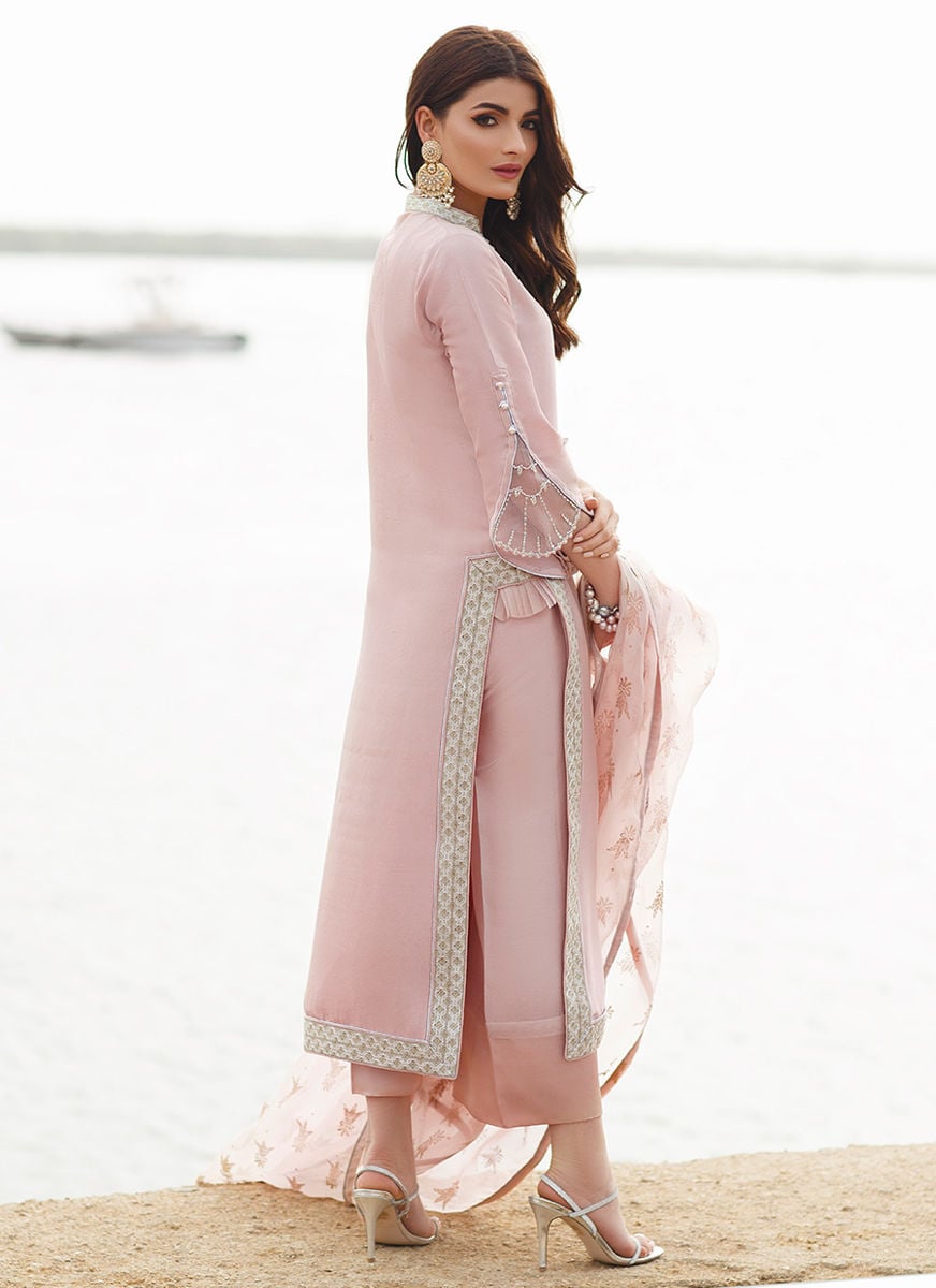 Tissue Pink Column Shirt With Dupatta