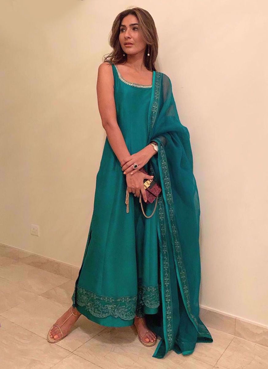 Emerald Silk Kalidaar With Pure Organza Embroidered Dupatta