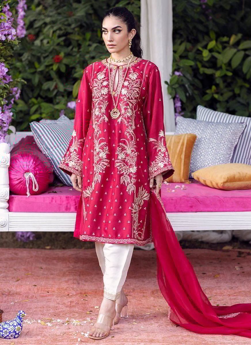 Isla Crimson Shirt And Dupatta