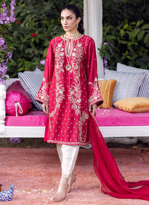 Isla Crimson Shirt And Dupatta