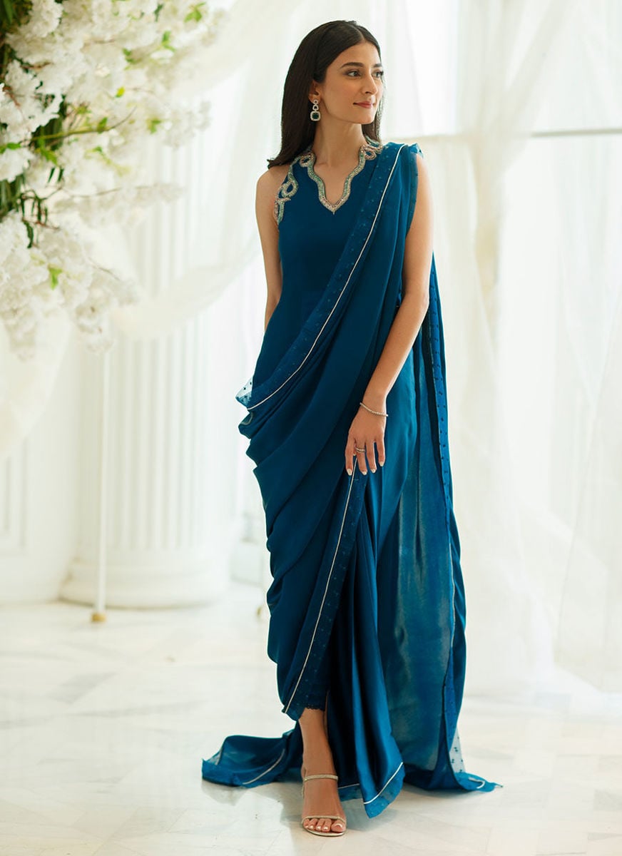 Aztec Blue Saree with Pants