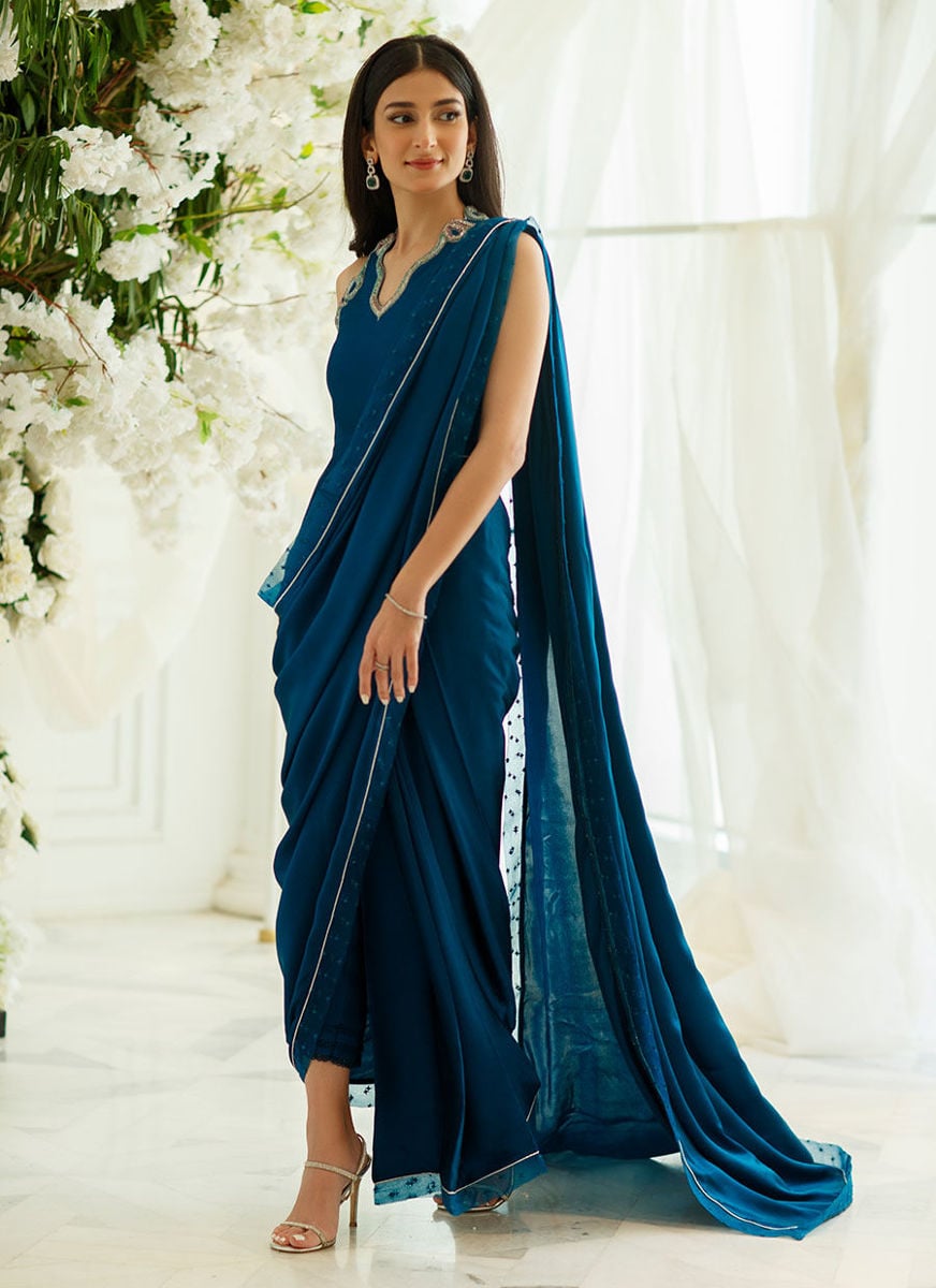 Aztec Blue Saree with Pants