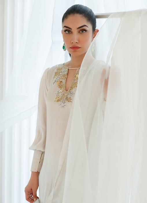 Silver Foil Shirt And Dupatta