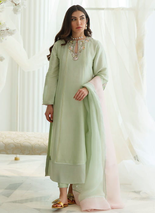 Mint Foil Shirt And Dupatta