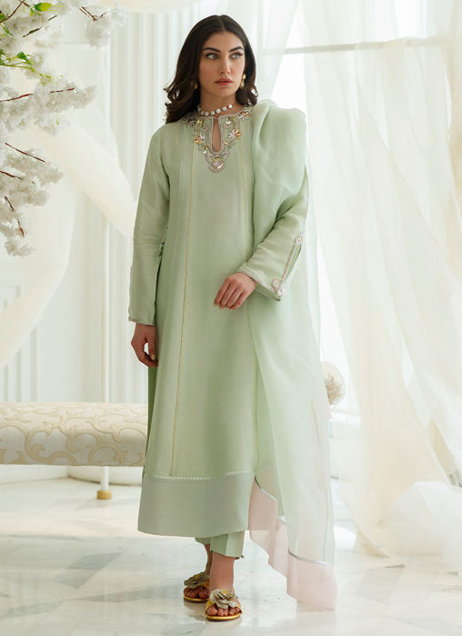 Mint Foil Shirt And Dupatta