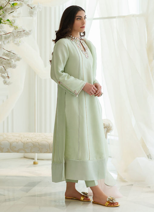 Mint Foil Shirt And Dupatta