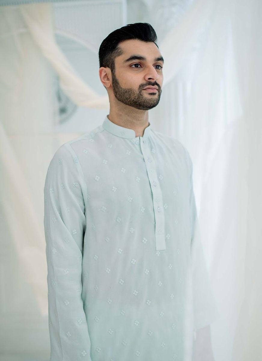 Ice Blue Silk Kurta